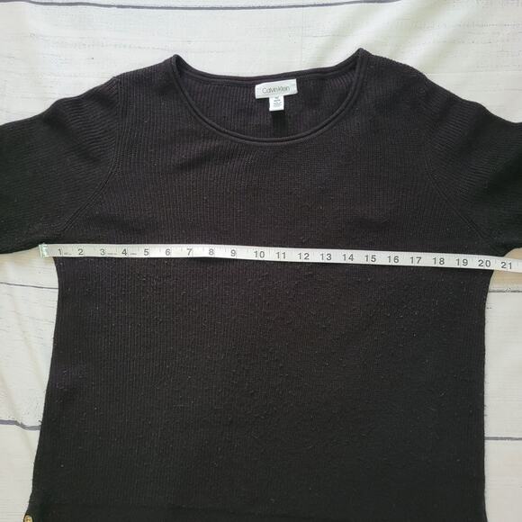 Calvin Klein Size M Black Tunic Sweater Gold Button Contrast Detail Sleeves - Picture 10 of 10